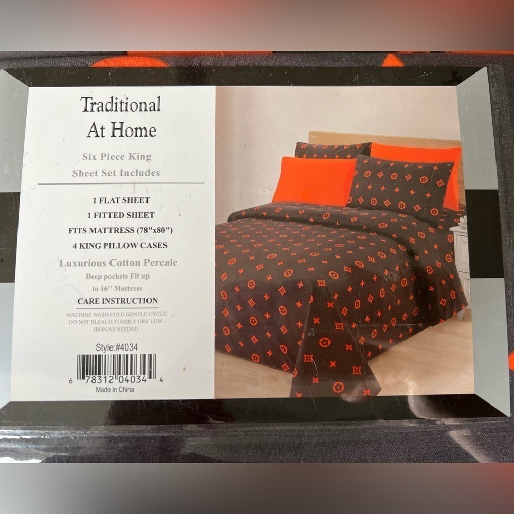 New King Sheet Set - Charcoal and Orange